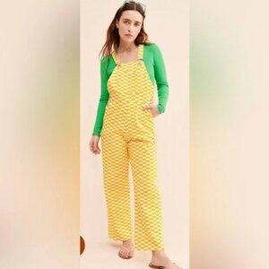 Lisa Says Gah ! Lucy Yellow Geometric Print wide leg Cotton Denim Overalls LG